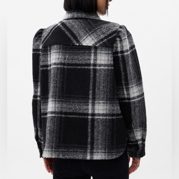 Puff Sleeve Cropped Wool Shirt Jacket - Picture 2 of 4